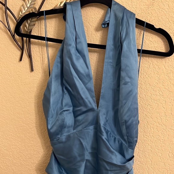 New - The Sei  Cross Wrap Halter Gown blue silk - Picture 8 of 16